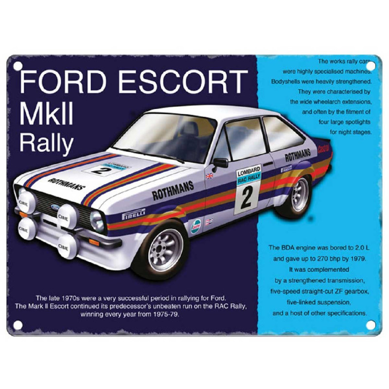 Plaque métal Ford Escort MkII Rallye cadeau idéal passionné 30x40
