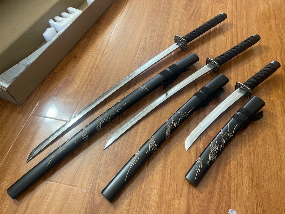 【FLAW】Japanese Samurai Sword 3PC set,1060 Carbon Steel Katana sharpen,3 options - Image 4 of 4