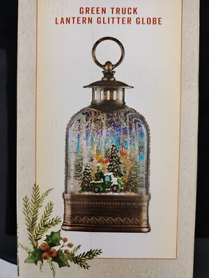 Cracker Barrel Exclusive Green Truck Lantern Glitter Globe NIB Winter Scene