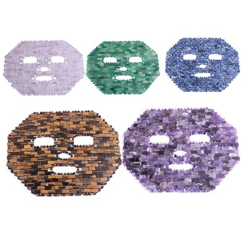 Máscara facial de cuarzo rosa de cristal natural piedra curativa máscara facial de jade frío hecha a mano - Imagen 12 de 12
