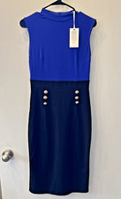 NWT Grace Karin SMALL Sleeveless Body Con Midi Dress in Blue-Black