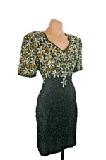 Right Choice Black Gold Beading Formal Gown Floral Sequin Dress M/L Trophy Wife