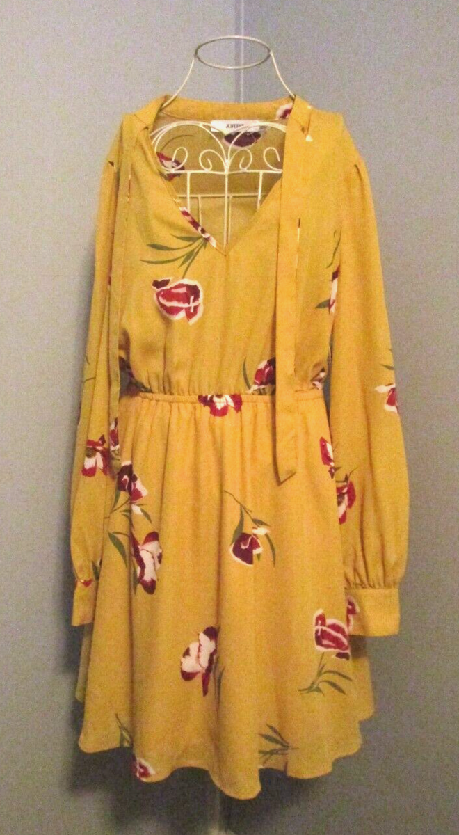 JustFab Mustard Yellow Floral Long Sleeve Knee Length Empire Waist Dress -Size M | eBay JustFab Mustard Yellow Floral Long Sleeve Knee Length Empire Waist Dress -Size M | eBay