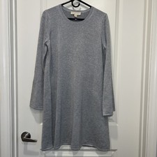 Michael Kors Womens Gray Silver Sparkle Bell Sleeve Pullover Sweater Dress Sz L