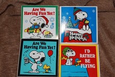 Vintage Sticker lot of 4 Peanuts Snoopy Charlie Brown 4" x 4" each
