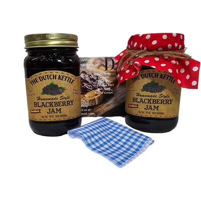 The Dutch Kettle Blackberry Seedless Jam 2/19 Oz Jars With Fabric Toppers