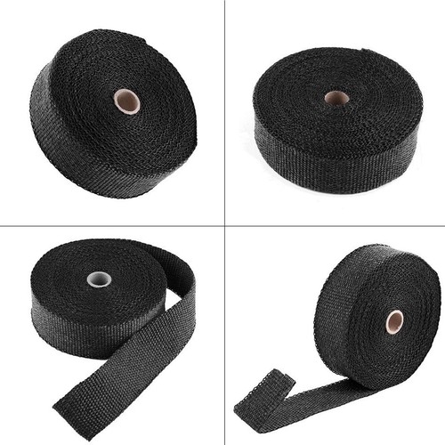 3 Rolls 2" 50ft Black Fiberglass Exhaust Header Pipe Heat Wrap Tape+30 Ties Kit - Picture 3 of 8