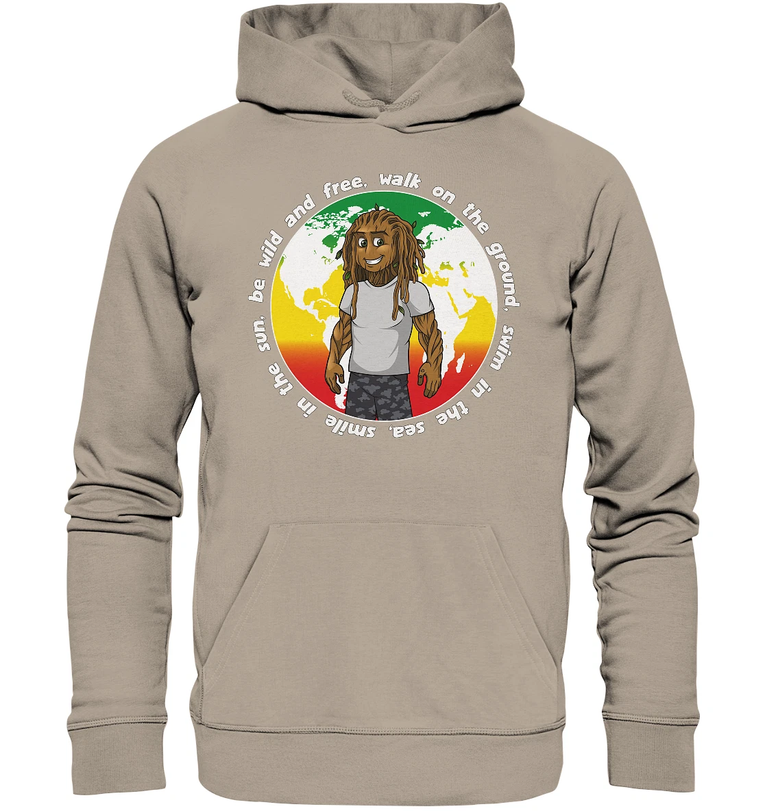 SACAI Felpa con cappuccio Rootsman Rasta Rastafari Reggae Pianeta Terra 100% cotone biologico