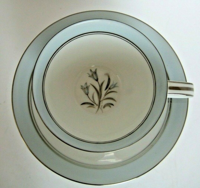 Noritake China Cup and Saucer in Bluebell 5558 silver trim tea coffee