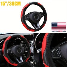 Universal Leather Car Steering Wheel Cover Anti-slip Accessories Black 15''/38cm