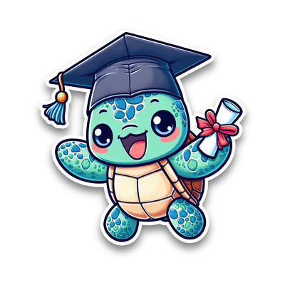 Graduation Animal Cute Turtle Vinyl Sticker Decal Car Window Scrapbook 100x95mm