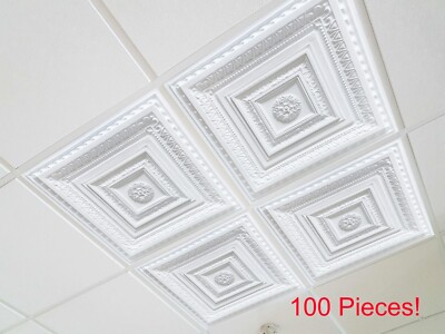 Grid System, Pop In, 24'' x 24'', 3D, PVC Ceiling Tiles, Brilliance White, 100 Pcs