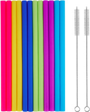 14 PCS Reusable Silicone Straws with Cleaning Brushes Extra Wide Large Straws