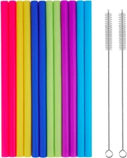 14 PCS Reusable Silicone Straws with Cleaning Brushes Extra Wide Large Straws