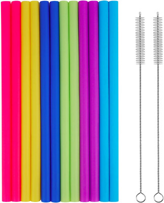 14 PCS Reusable Silicone Straws with Cleaning Brushes Extra Wide Large Straws