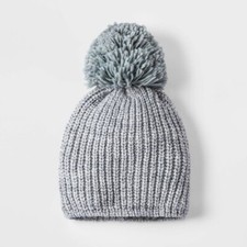NEW Cat and Jack Pom Pom Beanie Hat One Size Girls Boys Gray Winter Fall OS Knit