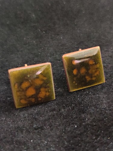 Vintage Enamel on Copper Abstract Geometric Design Cufflinks Signed Handmade - Picture 4 of 8