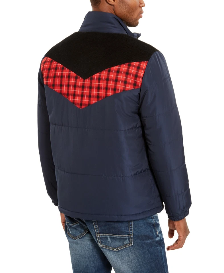 Chaqueta acolchada American Rag para hombre Brady colorblocked azul marino talla mediana Foto 2 de 4