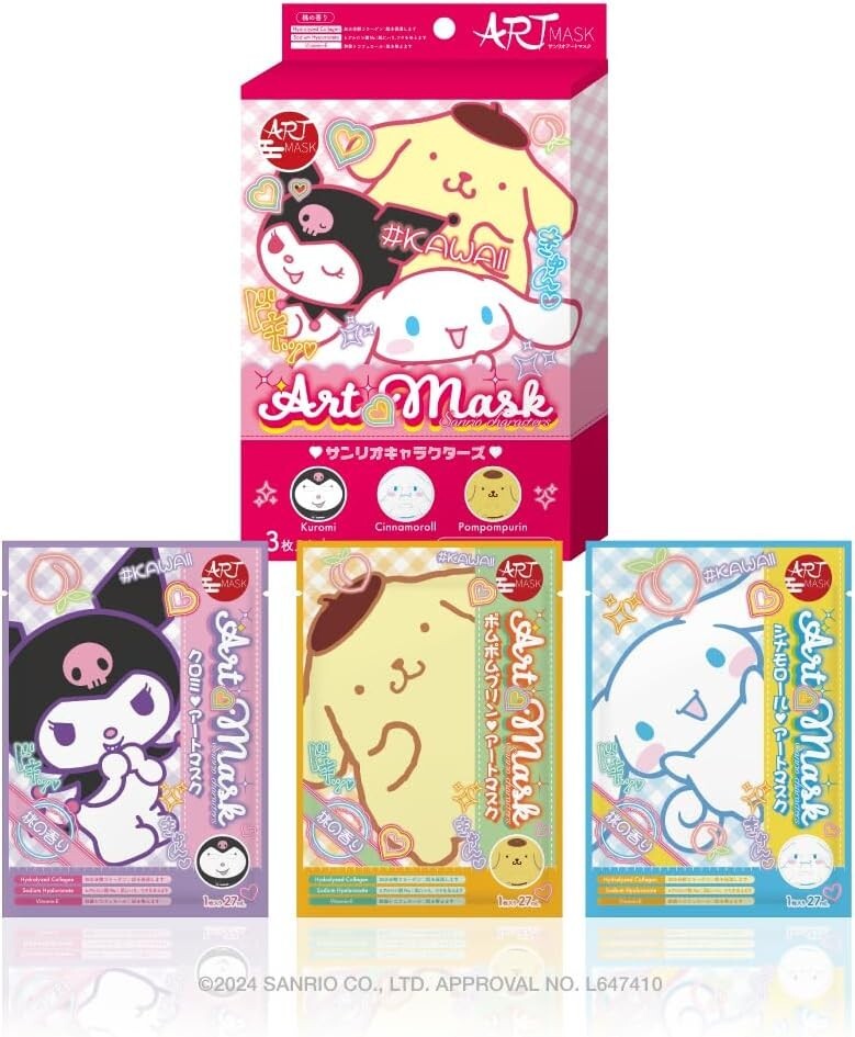 Art Mask Sanrio Kuromi Cinnamoroll Pompompurin Face Pack 3 Sheets