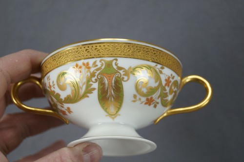 Haviland Limoges Art Nouveau Red Green & Gold Floral Bouillon Cup & Saucer - Picture 4 of 12