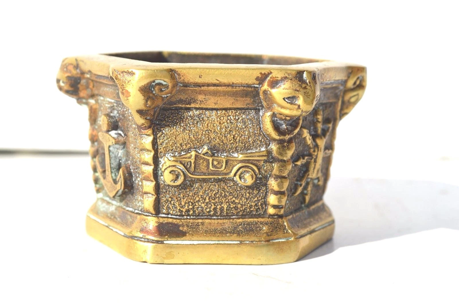 VERY ORNATE ANTIQUE BRONZE MORTAR & PESTLE ONLY MORTAR