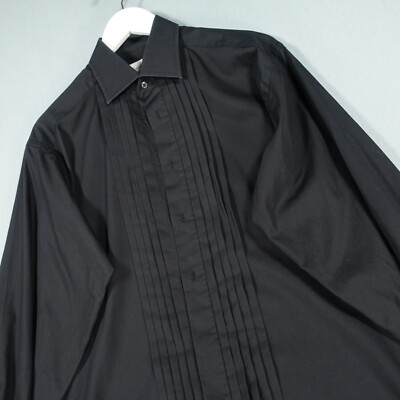 Christian Dior Smoking Hemd Herren 15 1/2 schwarz Nieten Plissee formell Flip Manschette