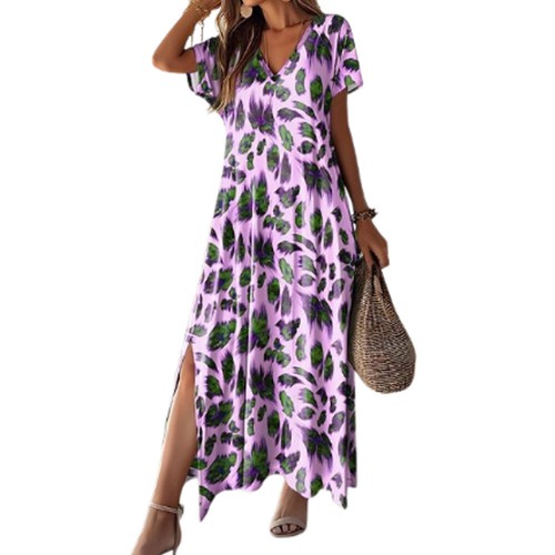 Short Dress Maxi Casual Neck Dresses Loose Summer Women Ladies / V Beach Sleeve - Picture 6 of 18