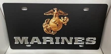 USMC Marines Enlisted black carbon stainless steel vanity license plate tag