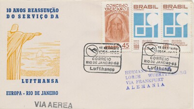 BRAZIL 1966 10th anniversary of air traffic with Rio de Janeiro SPECIAL FLIGHT