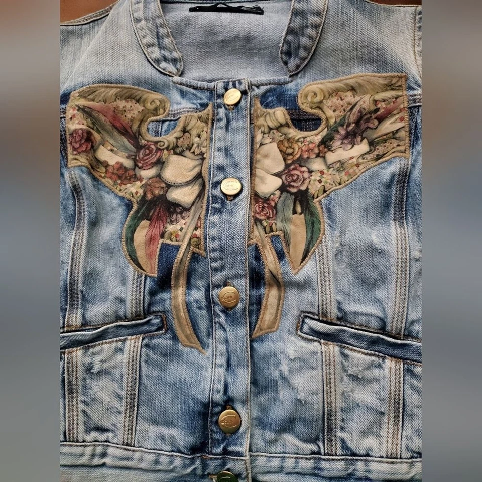 Just Cavalli джинсовой ткани украшенный жилет ROBERTO CAVALLI y2k винтажный маленький - Изображение 3 из 4