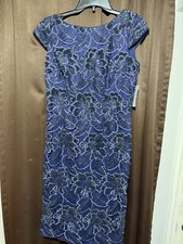 Alex Evenings Soutache Rosette Tea Length Dress Navy Size 6