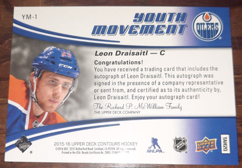 2015-16 Upper Deck Contours Leon Draisaitl Youth Movement Auto /399 Oilers - Bild 2 von 2