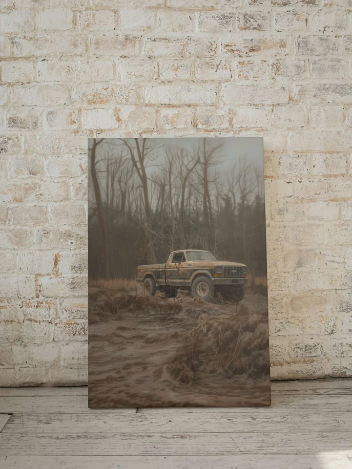Ford F-150 Built Tough USA American Classic Forest Mud Truck | C30 Canvas Print - Image 4 of 4