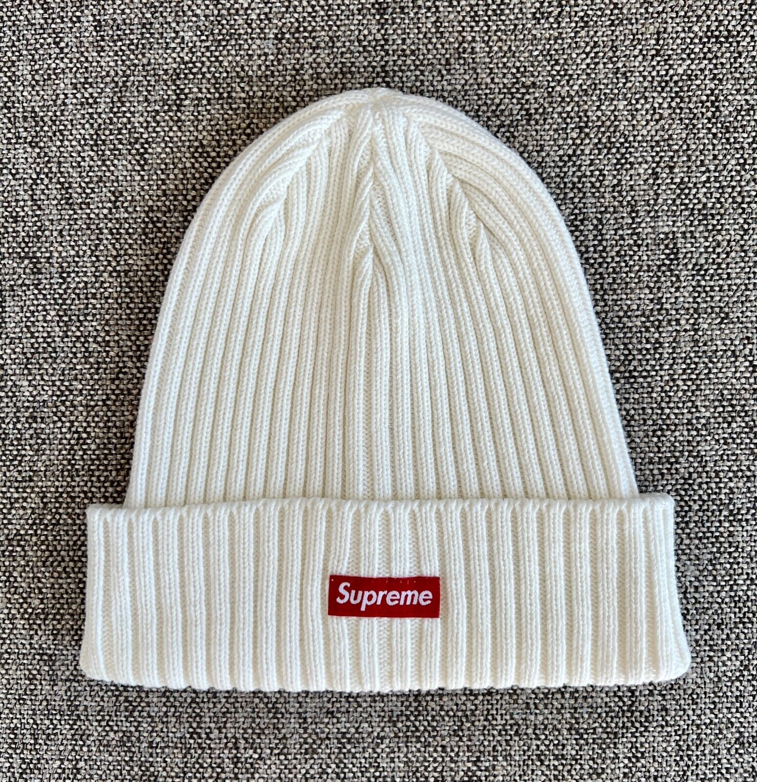 Supreme overdyed ribbed beanie white 白