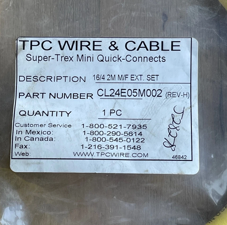 CABLE MINI CONEXIONES RÁPIDAS TPC SUPER-TREX CL24E05M002 16/4 2M M/F NUEVO Foto 2 de 4