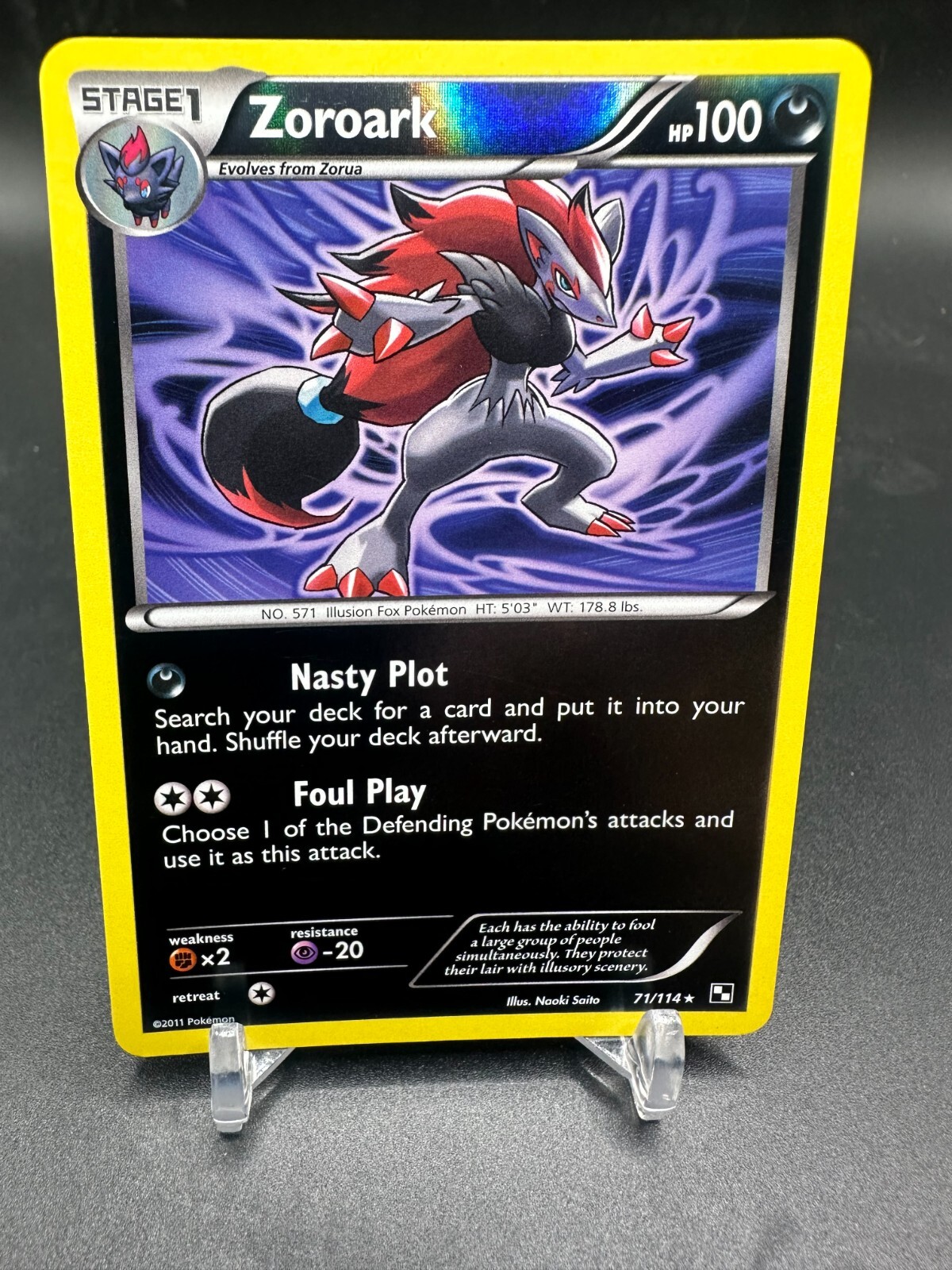 2011 POKEMON BLACK & WHITE BASE SET ZOROARK REVERSE HOLO CARD 71/114