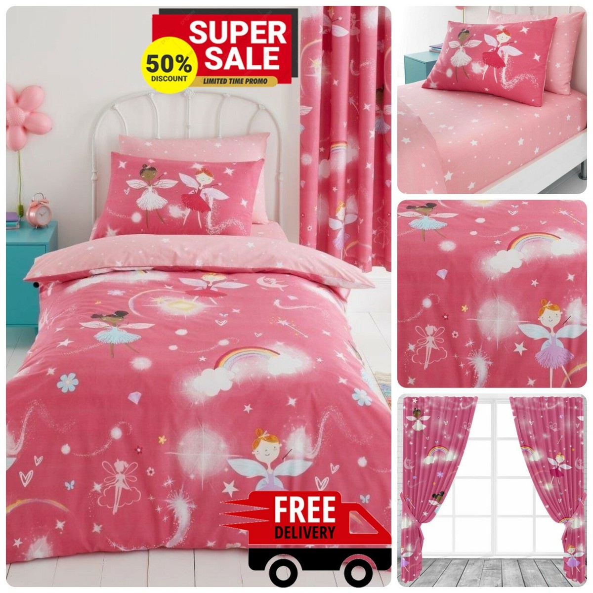 KIDS Girls DUVET COVER SET Reversible Bedding FITTED SHEET