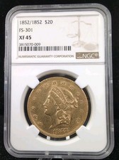 1852/1852 US $20 Liberty Gold Piece Double Eagle FS 301 NGC XF 45 7173