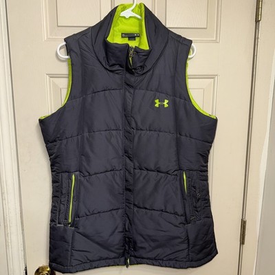 Under Armour Puffer Vest Women's XL Semi-Fitted Black & Lime Green Pockets