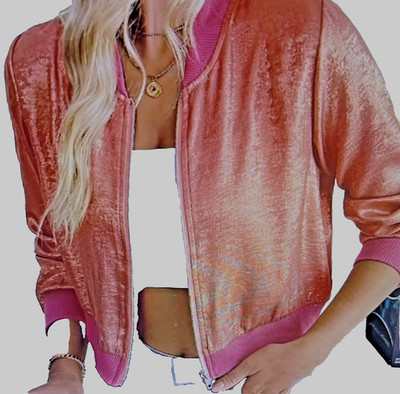 Leichte Kurz-Baseballjacke  Gr. L 42/44 Pink/Rosa -dezent  Glänzend Top Neu !
