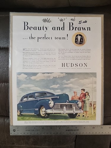 1946 Hudson Sedan - Antique Color Print Ad - "Beauty and Brawn" - Picture 2 of 2