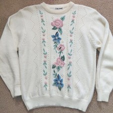 RARE Vintage Alfred Dunner Flower Grandmom Knitted Sweater Style Size L WOMAN