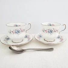 Pair of Paragon "Romance" Teacups, Made in England, Floral, Blue and Pink, 1980s