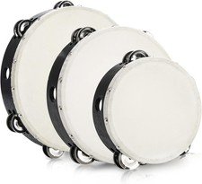 3 Pack 10 Inch, 8 Inch, 6 Inch Wooden Tambourine, Hand Held Drum Bell, Double...