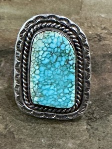 Navajo Turquoise Sterling Ring Size 9.5 Natural Rectangular Stone Vintage 11g ❤️