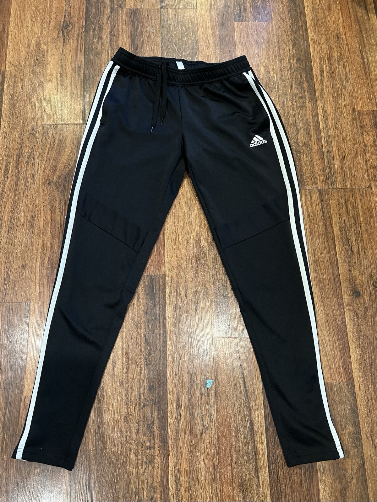 adidas Men’s Black/White Striped Track Pants S Drawstring Pockets Zip Ankle