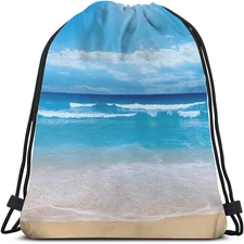 Summer Beach Drawstring Bags Backpack Bag Blue Ocean Coastal Nautical Theme Seas