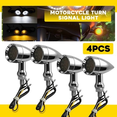 Fit Yamaha Suzuki 4x 12V Motorcycle LED Turn Signal Blinker Light Chrome Housing