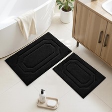 HOMEIDEAS 2 Piece Bathroom Rugs Black 16x24 20x32"