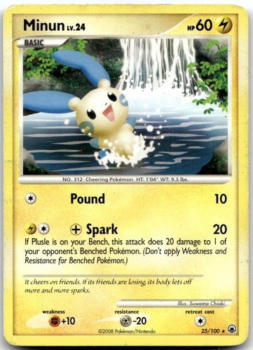 Minun 25/100 Rare Majestic Dawn Pokemon Lightly Played